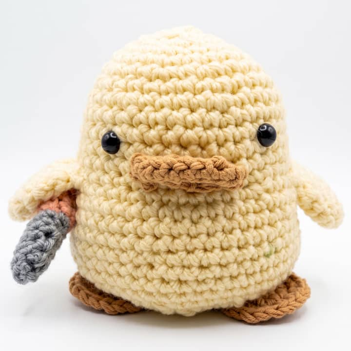 The same crochet duck rendered on a clean white background