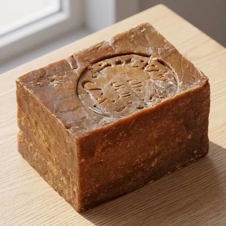 The same soap bar rendered on a wooden table by a window